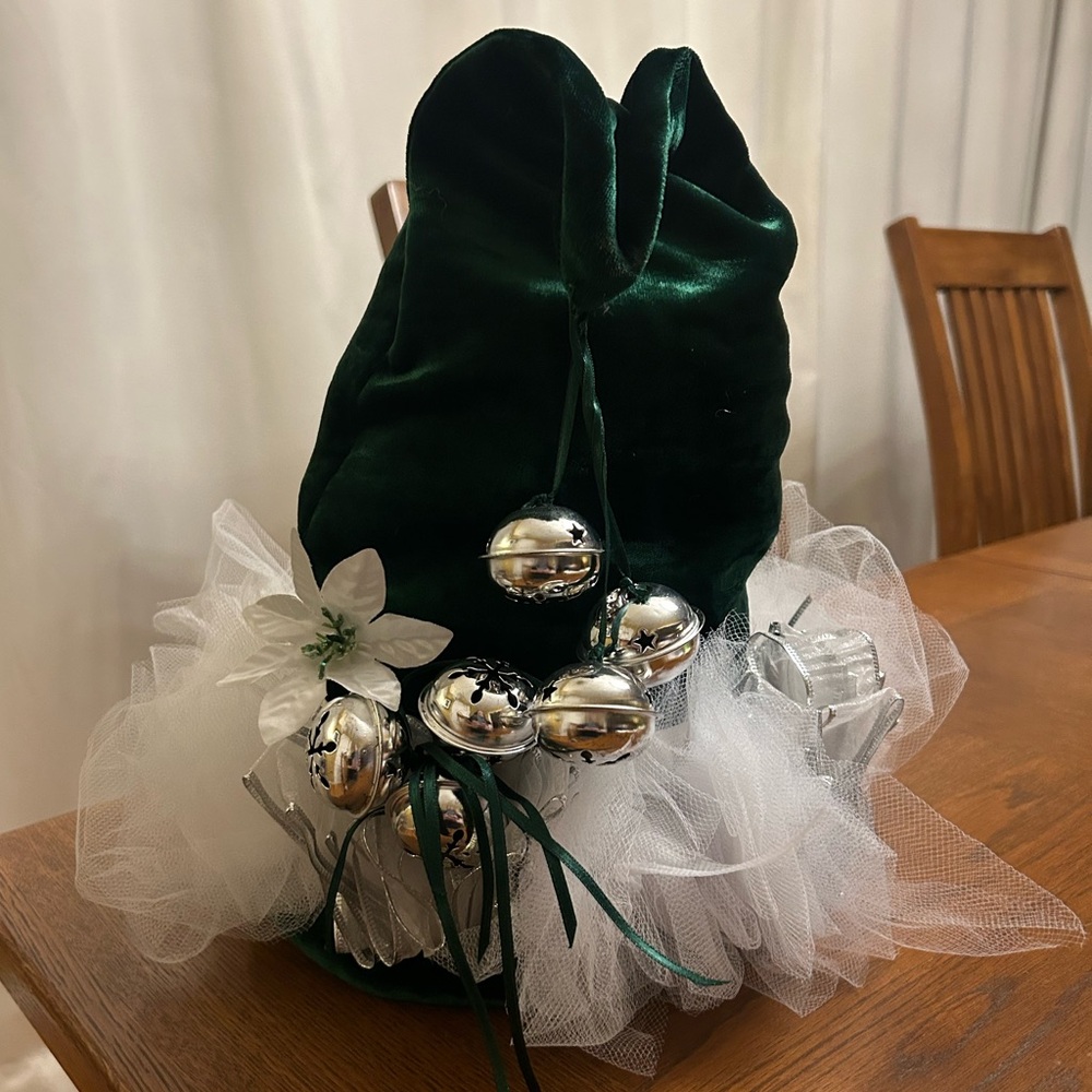 Green Velvet Holiday Decor Hat with Bells